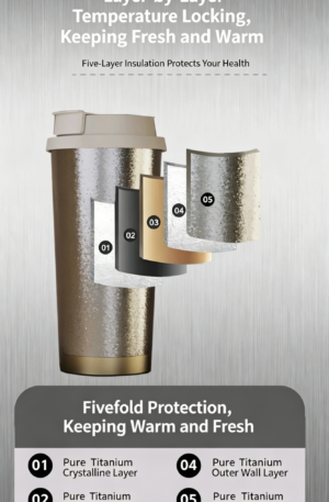 Pure Titanium Coffee Thermos, High-Value Portable Dual-Drink Cup with Lanyard, Car-Use All-Titanium Straw Insulated Water Cup